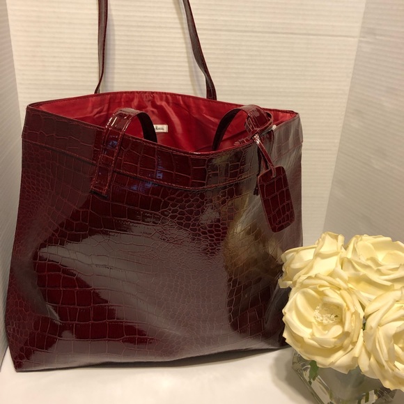 Neiman Marcus Handbags - Neiman Marcus | Burgundy Croc Tote NWT